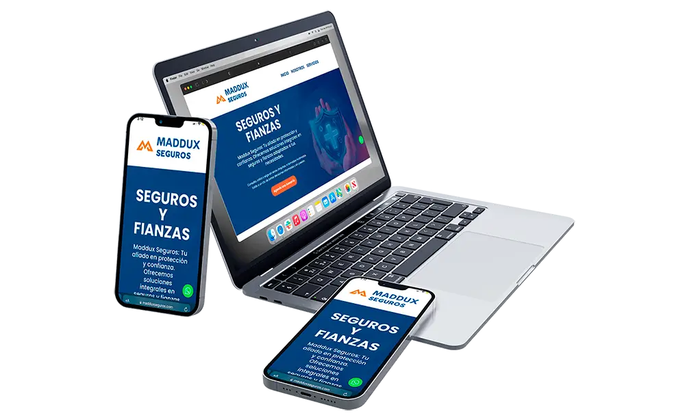 Sitio web desarrollado por Sonríe Ecosistemas Digitales para Maddux Seguros, agencia de seguros socia de GNP, con formularios de contacto y agenda de citas en línea.